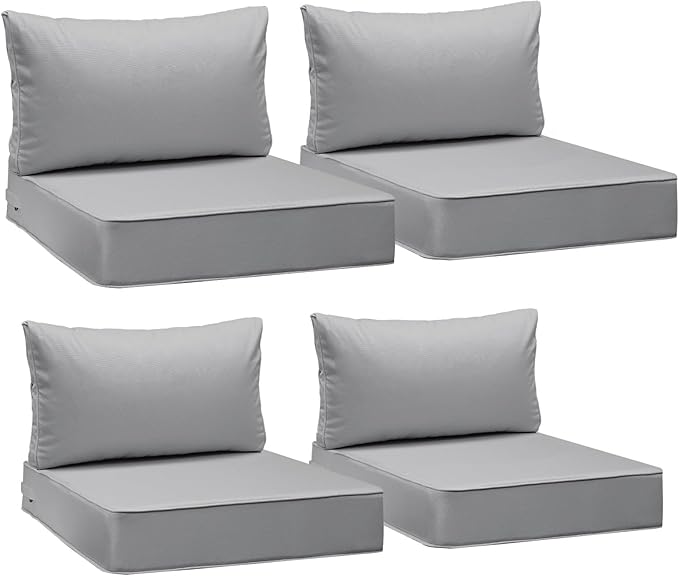 AAAAAcessories Outdoor Deep Seat Cushions, Waterproof, Fade-Resistant Patio Furniture Replacement Cushions, 23.5" x 25.5" x 5" + 23.5" x 13.5", Set of 4, Gray