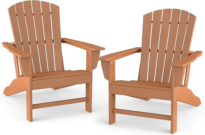 BRIOPAWS Adirondack-Chairs-Set of 2 | Fire Pit Chair | Oversized | HDPE Plastic | Weather Resistant | for Deck Outdoor Poolside Campfire | Teak