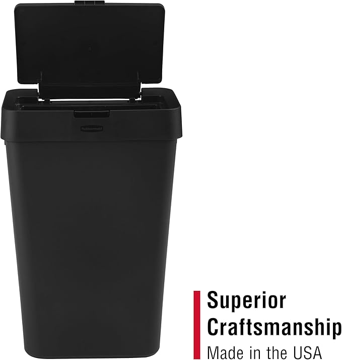 Rubbermaid Touch-Top Kitchen Trash Can with Lid, 12.2 Gallon, Black, Garbage Container for Home/Kitchen/Apartment/Garage