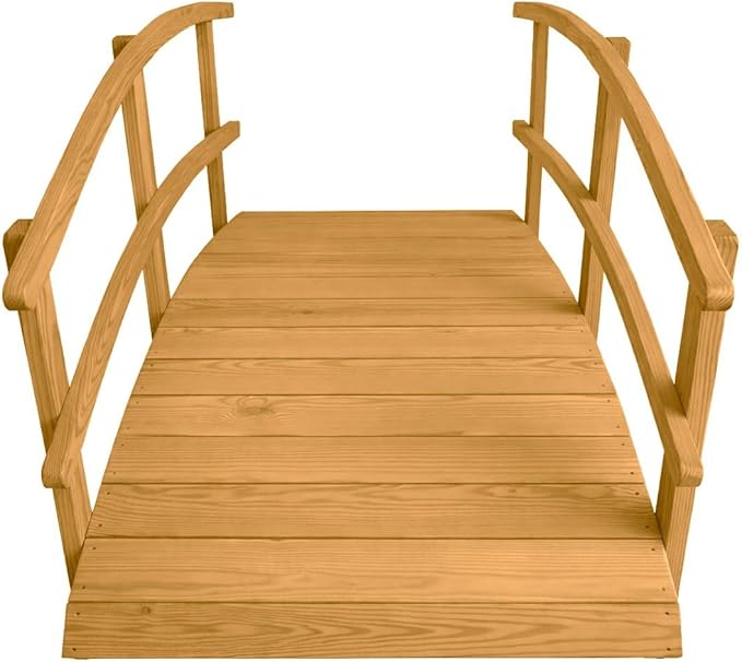6 FT Oak Amish Made Garden Bridge with Double Rails for Walkway, Backyard Pond & Landscaping, Outdoor Wooden Footbridge for Koi Pond, Japanese Style Decorative Bridge, Made in USA