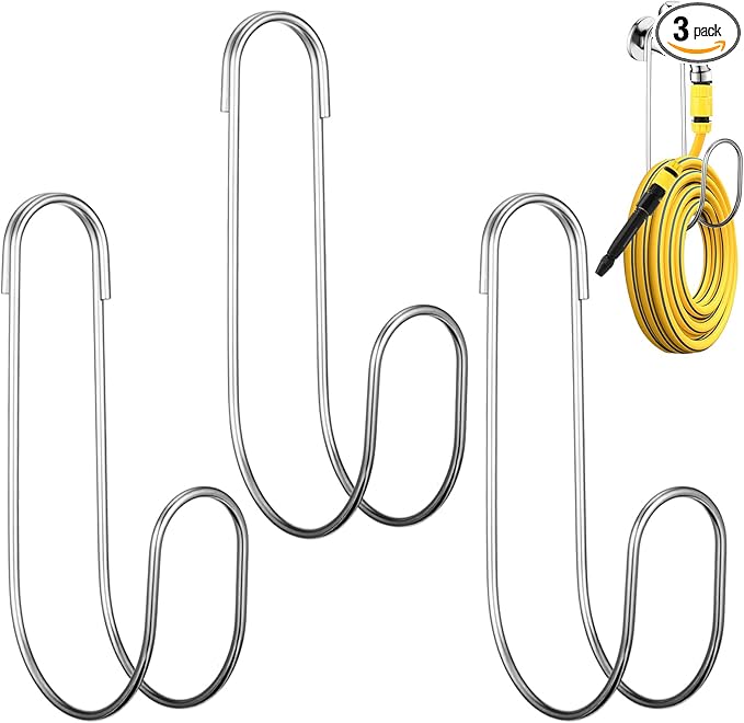 3 Pack Garden Hose Holder, Stainless Steel Heavy Duty Hose Hanger, Tool Free Wall Mount Hook for Indoor Outdoor Storage, 9x4.13x2 Inch