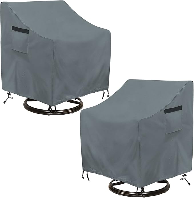Outdoor Swivel Chair Cover 2 Pack, Fits to 30" L X 34" W X 38.5" H Patio Chair Covers, 420D Tear-Resistant, UV Resistant, Waterproof Outdoor Chair Covers Grey