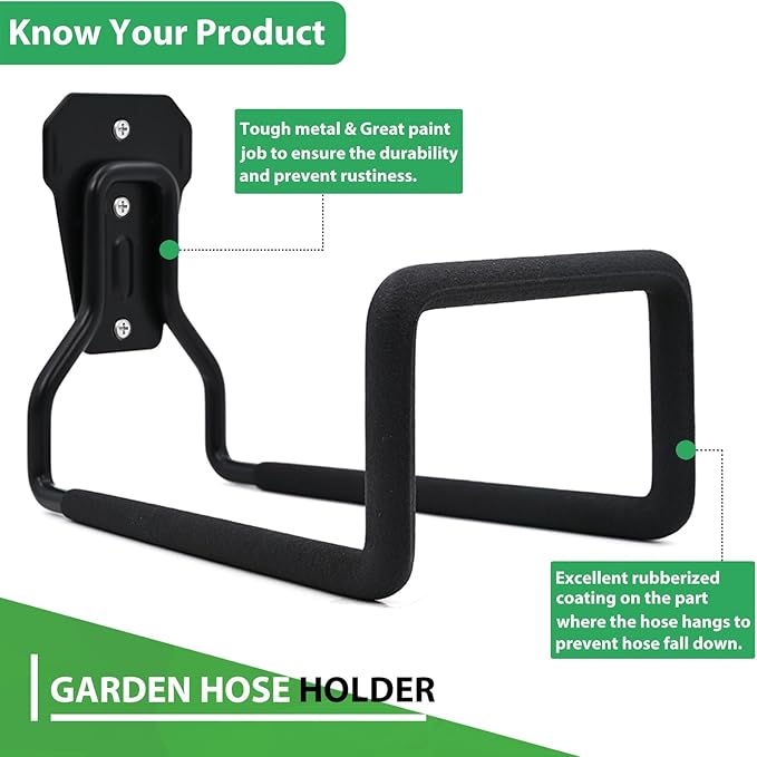 Garden Hose Holder - 2 Pack Hose Hanger Wall Mount, Heavy Duty Water Hose Holder for Outside Use in Yard, Metal Durable Hose Hooks, Ideal for Water Hose Storage