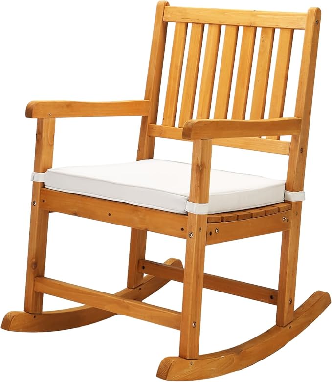 VINGLI Oversized Rocking Chair, Wooden Rocking Chair with High Back, Outside Porch Rocking Chair for Patio, Yard, Garden, 550 LBS, Teak (Teak, 1 PC)