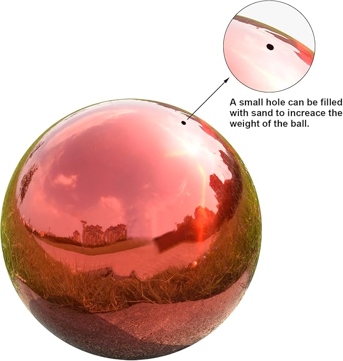 Nerien 10 Inch Gazing Ball, Stainless Steel Garden Mirror Globe, Polished Ornament Sphere, Hollow Floating Reflective Hemisphere, Home Outdoor Pond Housewarming Swimming Pool Decoration Gift, Red
