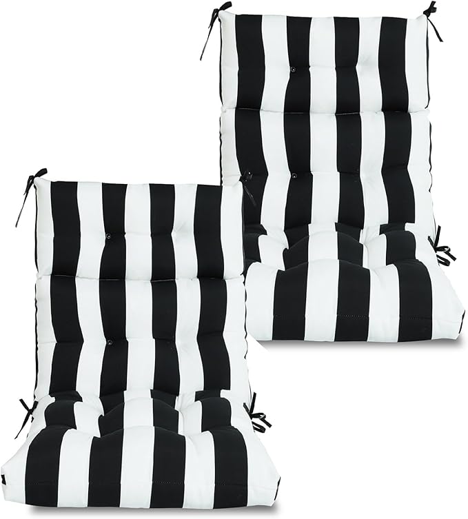 High Back Chair Cushions Set of 2, Adirondack Chair Cushion with Waterproof, Rocking Chair Cushion for Outdoor Patio, Garden Porch 45”x 22”x 4 (2, Black and White B)