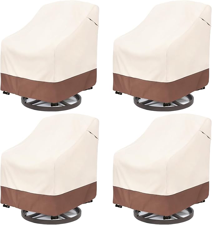 okcool Patio Swivel Chair Cover 4 Pack,Waterproof Heavy Duty Outdoor Chair Covers,Outdoor Swivel Chair Cover for Patio Furniture Covers(30 W x 34 D x 38.5 H inches),Beige & Brown