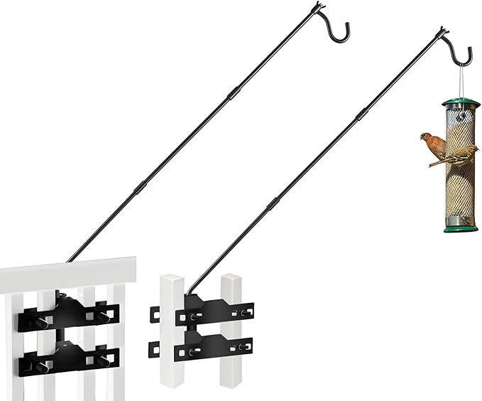 Deck Hook, Heavy Duty Hummingbird Feeder Hanger, 31 Inch Extended Adjustable, Solid Steel Hanging Hook for Hanging Bird Feeder, Suet Baskets, Planters, Wind Chimes, 360 Degree Rotary, 2 Pack