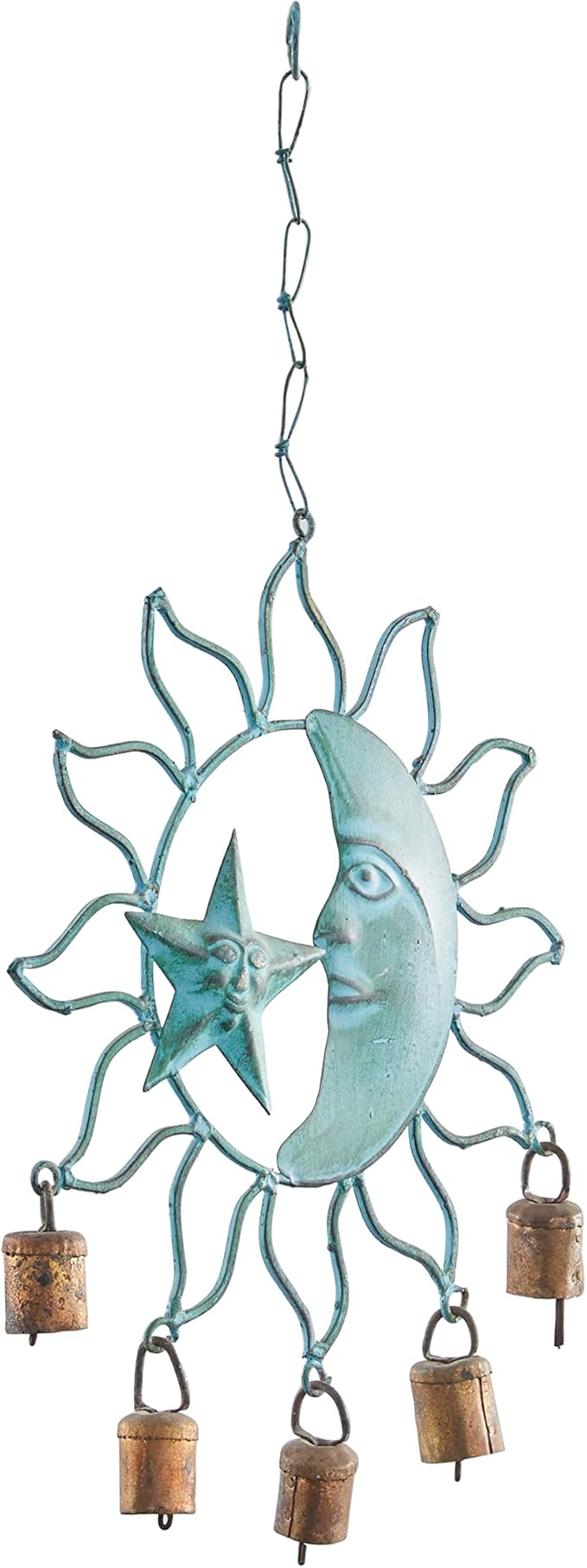 Deco 79 Metal Sun and Moon Windchime with Bells, 13" x 11" x 1", Turquoise
