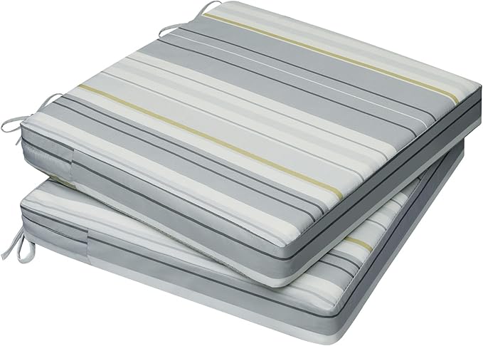 AAAAAcessories Outdoor Seat Cushions for Chairs, Waterproof, Fade-Resistant, 18" x 18" x 2", Patio Furniture Replacement Cushions, Set of 2, Ash Blue Harbor Stripe