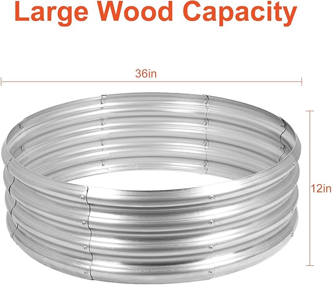 OUSHENG Galvanized Fire Pit Ring for Outside Wood Burning, Metal Firepit Liner for Above Ground Outdoor Camping Beach Backyard Park
