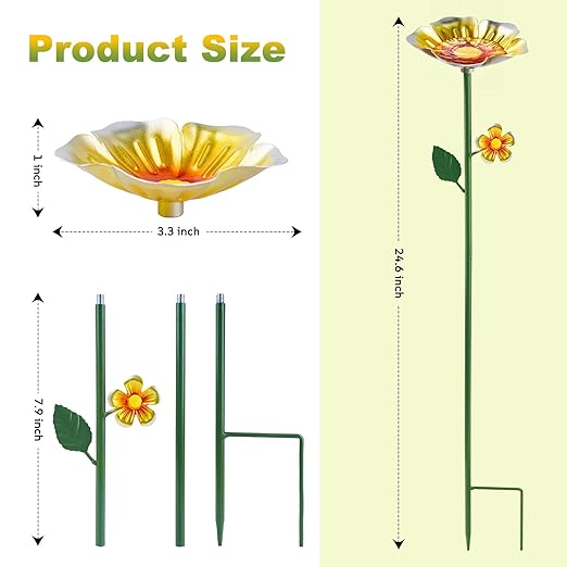 4 Pack Bee Watering Station, Bee Bath for Garden, Colorful Metal Bee Bird Butterfly Water Feeder Supplies for Outdoor Garden Yard Farm Decor Flower Design (Blue, Yellow, Orange, Purple)