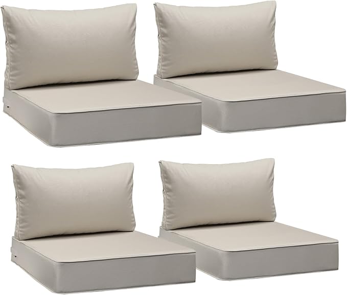 AAAAAcessories Outdoor Seat Cushions for Chairs, Fade-Resistant, Waterproof Patio Furniture Replacement Cushions, 25.5" x 25.5" x 5" + 25.5" x 13.5", Set of 4, Beige