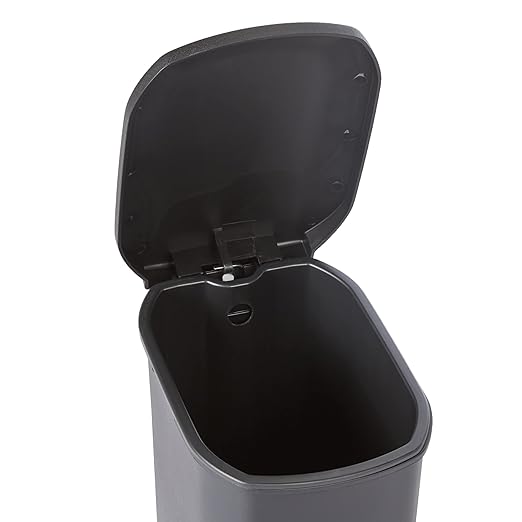 Amazon Basics Compact Plastic Bathroom Trash Can with Soft-Close Lid, Hands-Free Foot Pedal, Removable Inner Bucket, 6 Liters, Black