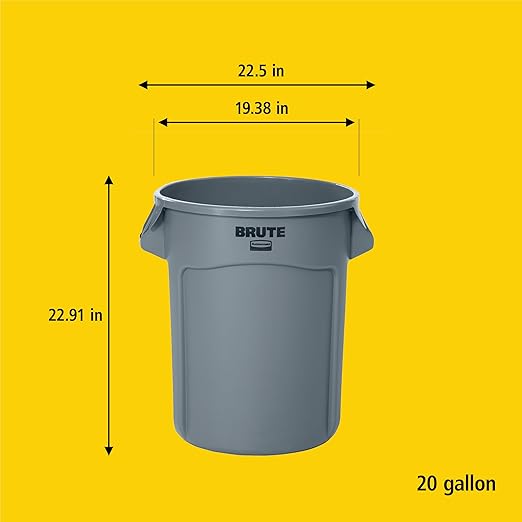 Rubbermaid Commercial Products BRUTE Heavy-Duty Round Trash Can with Venting Channels, 20-Gallon, Black, Waste Container for Landscapers/Construction Sites/Restaurants/Offices/Warehouses/Home/Driveway