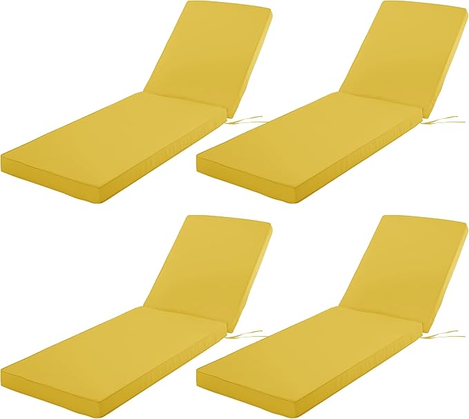 Chaise Lounge Cushion Outdoor, Waterproof and Stain-Resistant Lounge Deck Reclining Chair Cushions for Patio Furniture Lawn Pool Resort Hotel, 72x21x3 Inch, Set of 4, Yellow