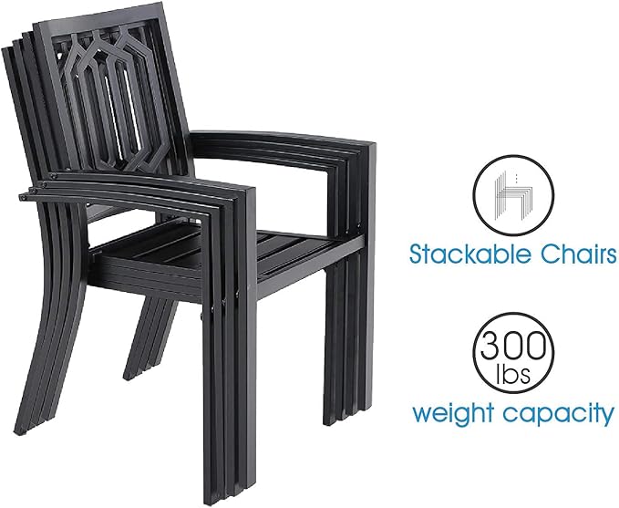 PHI VILLA 5-Piece Metal Patio Outdoor Table and Chairs Dining Set- 37" Square Bistro Table and 4 Backyard Garden Chairs, Table with 1.57" Umbrella Hole