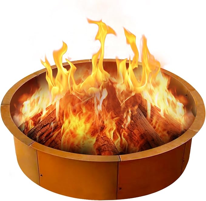 39” Extra Thickened Corten Steel Fire Pit Ring for Outdoor Wood Burning, Heavy-Duty Above & In-Ground Fire Ring, Round Backyard Patio Campfire Accessory for Family Gathering