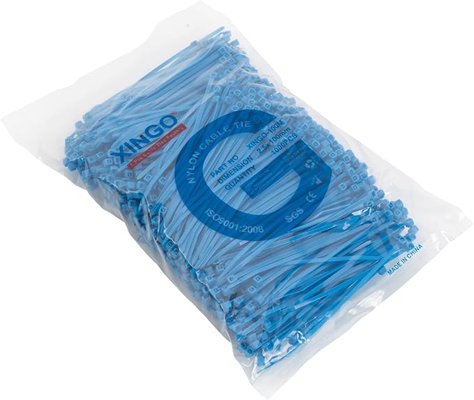 XINGO 1000 PCS 4 inch Blue Zip Ties, 18lb Strength, Small Tie Wraps Self-Locking Nylon Zip Ties for Indoor and Outdoor Use
