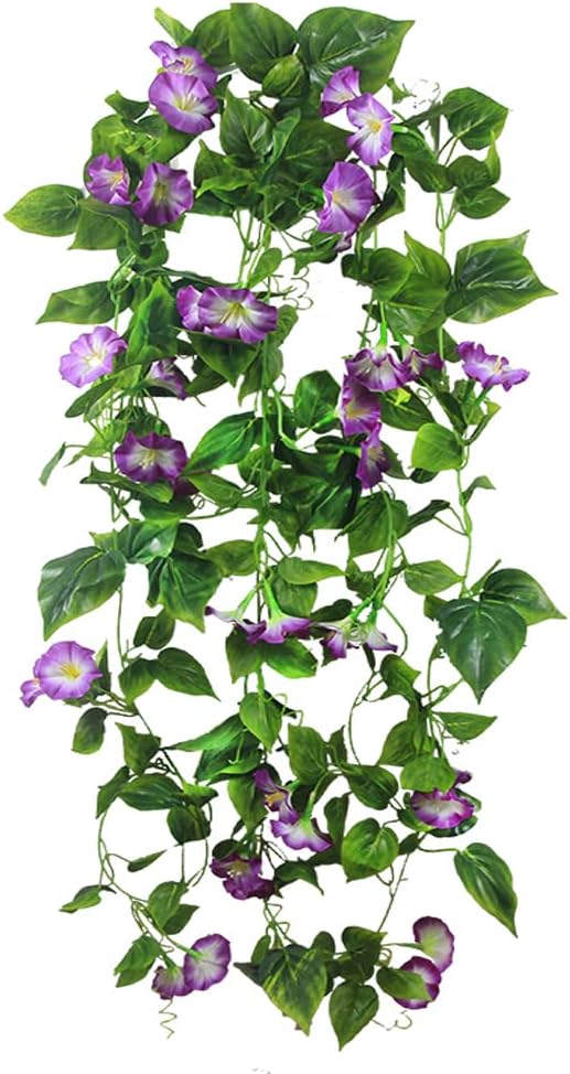 FERIAL Artificial Vines 15Feet Silk Flower Garland for Outdoors Purple Morning Glory Vine Artificial Flowers Hanging Plants Garland Fake Green Plant 2Pcs for Wall Fence Indoor Wedding Banquet Decor