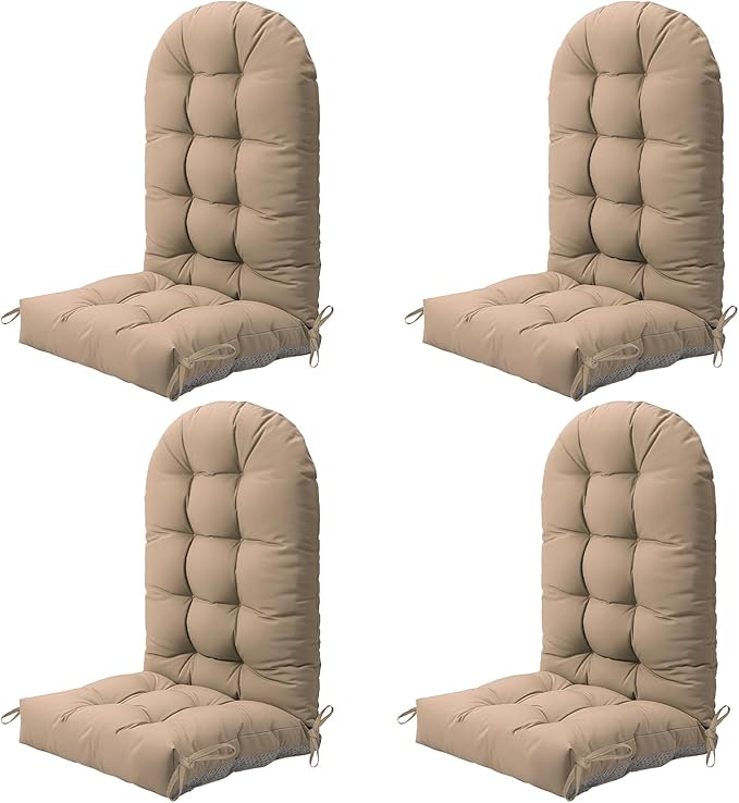 Adirondack Chair Cushion Set of 4, Thickened Patio Chair Cushions with Ties, Waterproof and UV-Protected Rocking Chair Cushion for Indoor and Outdoor, Khaki.