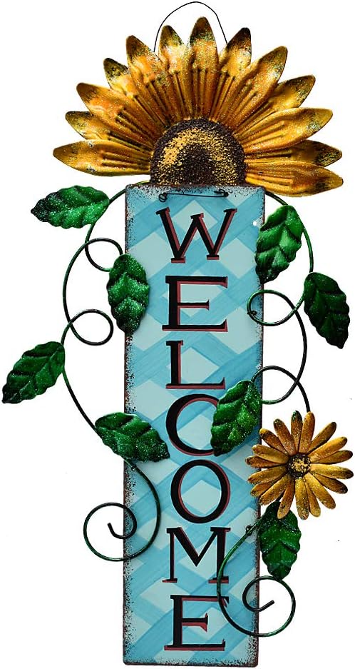 Door Decoration Metal Flower Welcome Sign Wall Hanging Decorations for Spring Summer Front Porch Door Hanger Rustic Home Indoor Outdoor Decor