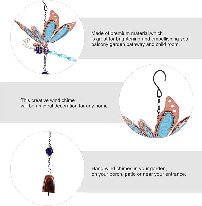 Dragonfly Wind Chimes, Garden Glass Bell Glow Wind Chimes for Home, Party, Festival Decor, Garden Decoration Indoor/Outdoor,Lifelike Dragonfly Deep Tone Style