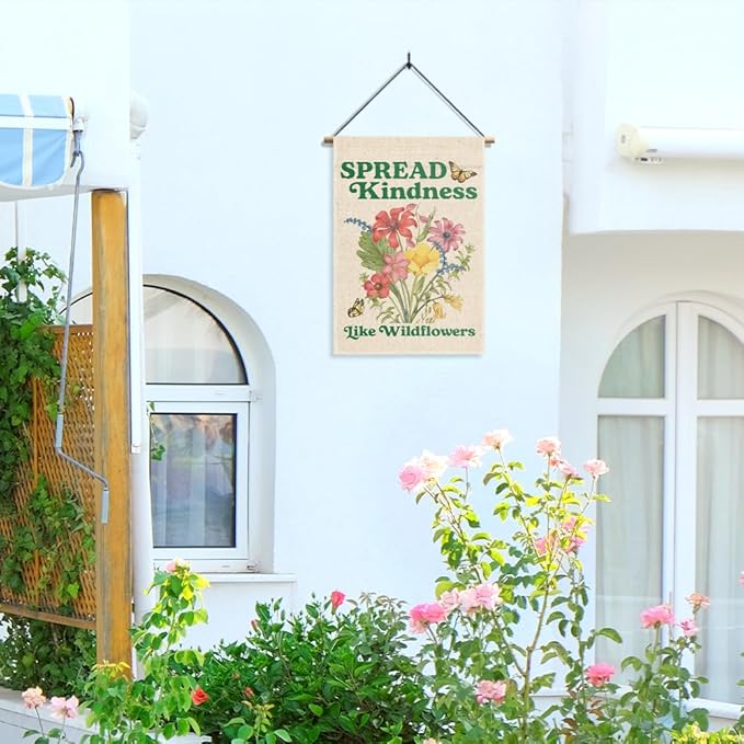 Spread Kindness Like Wildflowers Garden Flag, Funny Floral Yard Sign for Outside, Kindness Lawn Decor, Inclusion Equality Inspirational Human Kind Flags, Welcome Be Kind Yard Sign