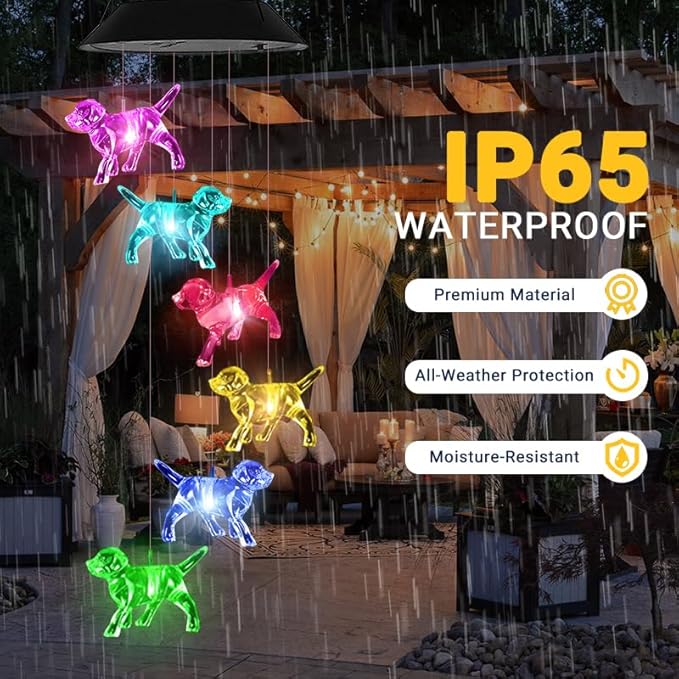 Dog Solar Wind Chimes for Outside - AIONASA Color Changing LED Solar Hanging Lights Outdoor, Waterproof Windchimes Outdoors Hanging Gifts for Mom Grandma Women, Home Garden Patio Yard Porch Decoration
