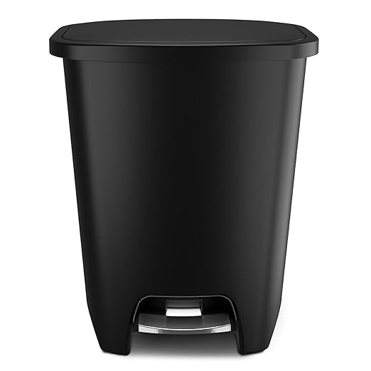 Glad Premium 20 Gallon Trash Can - Plastic Kitchen Waste Bin with Odor Protection of Lid, Stainless Steel Step On Foot Pedal and Garbage Bag Rings, Black