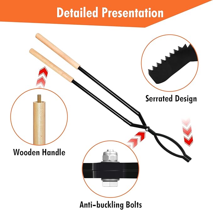 42in Detachable Fire Tongs and Poker Set with Carrying Bag, Heavy Duty Fire Pit Tools, Portable Log Grabber Fireplace Tools for Indoor Outdoor Fire Pit Camping Wood Stove Bonfire