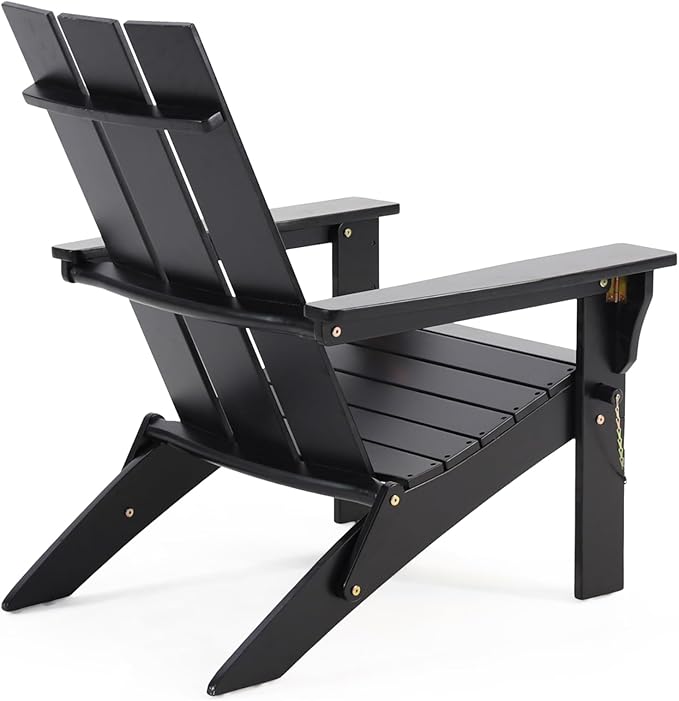 Christopher Knight Home Kaisa Acacia Wood Lounge Chair Outdoor, Foldable Adirondack Chair, Slatted Design Side Chair, Extra Seating for Balcony Backyard Poolside Garden, Weather Resistant, Black