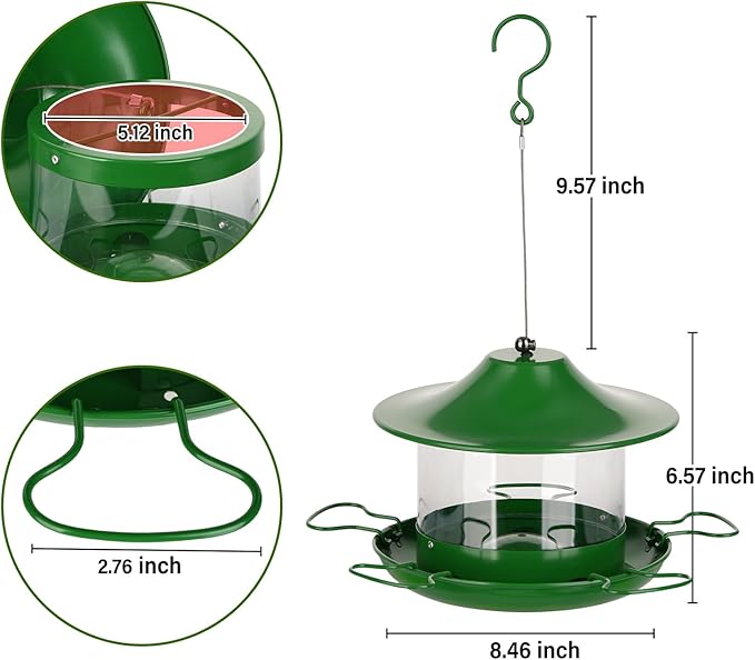 Bird Feeders for Outdoors Hanging Bird Feeder Wild Birds Seed,4LB Metal Hanging Feeders,Large Wild Feeders for Cardinals, Chickadees, Durable Backyard Feeders,Green
