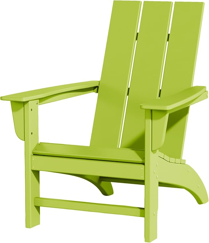Poly Lumber Adirondack Chair, All-Weather Resistant Outdoor Patio Chairs, Look Like Wood, Pre-Assembled Outdoor Fire Pit Chair for Pool, Deck, Backyard, Garden, Lime