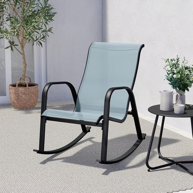 Grand patio Outdoor Mesh Sling Rocking Chair Rocker Seating Outside for Front Porch Garden Patio Backyard Blue