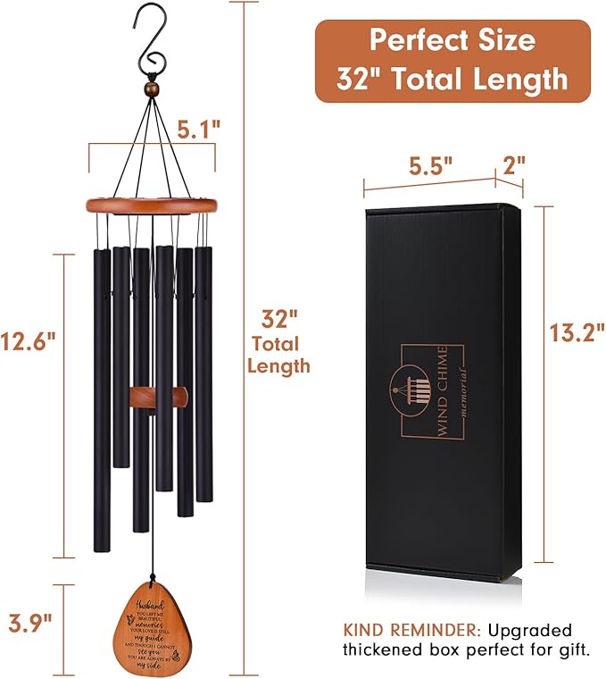 Memorial Gifts for Loss of Husband, 32" Wind Chimes for Loss of Husband Sympathy Gift, Grief/Bereavement Gifts for Loss of Husband, Windchimes in Memory of Husband