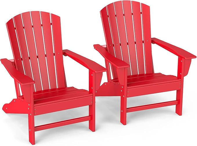 GREENVINES Adirondack Chairs Set of 2 | HDPE Plastic | Oversized Fire Pit Chair | All Weather | Red | Poly Lumber | for Outdoor Deck Backyard Patio Garden