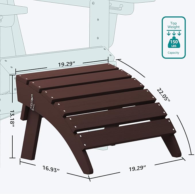 SERWALL Folding Adirondack Chair Footrest Set of 2, Adirondack Ottomans Without Assembly, Coffee