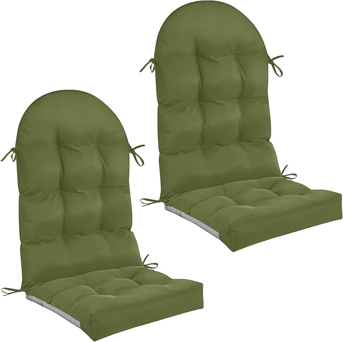 Geelin 2 Pcs Adirondack Chair Cushion High Back Patio Rocking Chair Cushion 44 x 19 x 4 Inch Tufted Weather Resistant Fade Resistant Seat for Patio Rocking Seat (Moss Green)