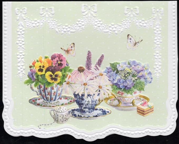 Poster Foundry Pansy Teacups Portfolio Boxed Note Cards by Carol Wilson. 10 embossed 4x5 Die-Cut Notecards and Matching Envelopes in Decorative Gift Box with Magnetic Flap. NCP2105