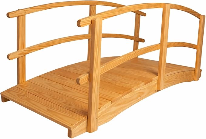 8 FT Natural Amish Made Garden Bridge with Double Rails for Walkway, Backyard Pond & Landscaping, Outdoor Wooden Footbridge for Koi Pond, Japanese Style Decorative Bridge, Made in USA