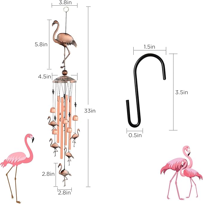 JOBOSI Flamingo Wind Chimes, Gifts for Mom Women Grandma Friends Mother, Flamingo Room Garden Decor Patio Decorations, with S Hook Flamingo Gifts