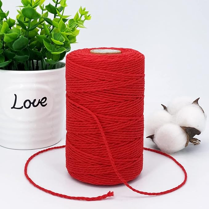 Twine String,500 Feet Cotton Butchers Twine String Cooking Kitchen Twine for Crafts Roasting Gift Wrapping DIY Decoration Gardening Packing Materials,Red