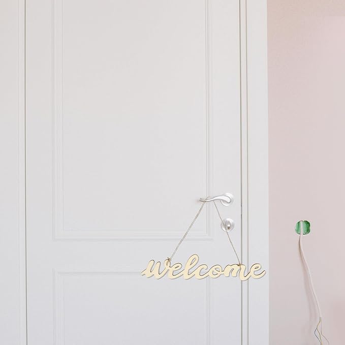 NUOBESTY Wooden Welcome Sign 14.5 Inch Front Door Hanging Plaque with Rope Cursive Wood Letters Home Wall Decor for Porch Entryway Greeting