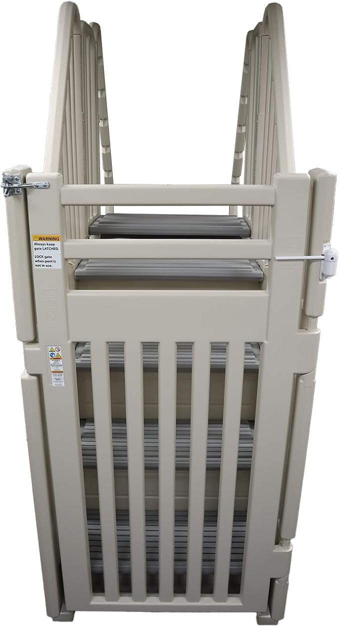 Confer Plastics Step Enclosure System: Above Ground Entry System, Dual Handrails, Slip-Resistant Steps, Supports 400 lbs, Easy Install – Made in USA, Warm Grey with Grey Step-1X Treads