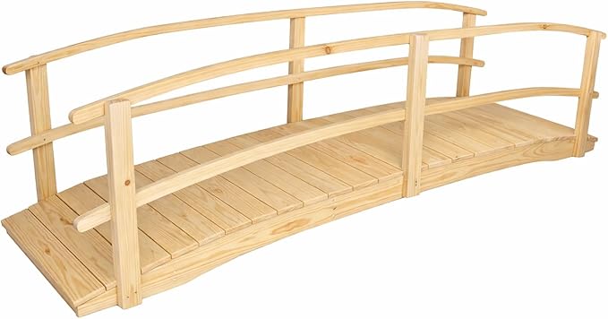 12 FT NATURAL Amish Made Garden Bridge with DOUBLE RAILS for Walkway, Backyard Pond & Landscaping, Outdoor Wooden Footbridge for Koi Pond, Japanese Style Decorative Bridge, Made in USA