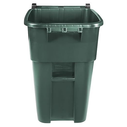 Rubbermaid Commercial Products BRUTE Rollout Heavy-Duty Wheeled Trash/Garbage Can, 50-Gallon, Dark Green, for Restaurants/Hospitals/Offices/Warehouses/Garage