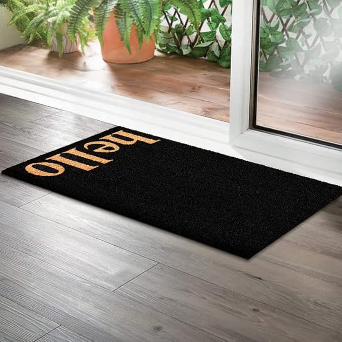 LuxUrux Hello Mats Outdoor Coco Coir Doormat, with Heavy-Duty PVC Backing - Natural - Perfect Color/Sizing for Outdoor/Indoor uses. 24 x 36 Inch