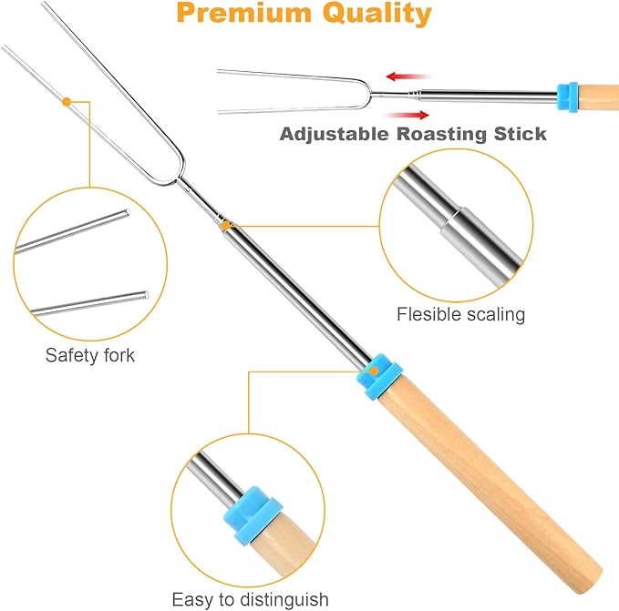 5 Pcs Marshmallow Roasting Sticks for Fire Pit Long 32Inch, Smores Sticks Skewers, Smores Kit for Fire Pit, Premium Telescoping Hot Dog Roasting Sticks for Campfire Accessories Outside Camping VOPTON