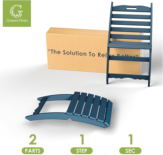 GREENVINES Folding-Xavier-Chairs Set of 4 | Wave | Portable Adirondack-Chair | HDPE Plastic | All Weather Fire-Pit Chair | Blue | for Beach Outdoor Deck Poolside Garden Patio Porch Fishing